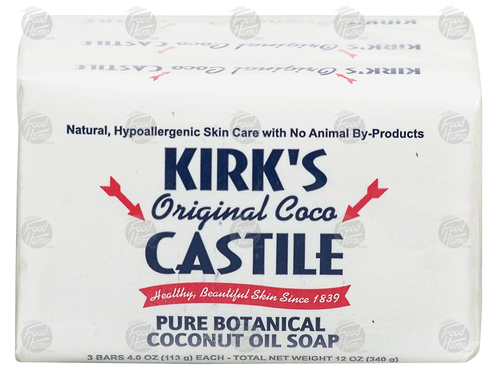 Kirk's Castile original coco bar, pure botanical coconut oil soap, all natural, 3-count Full-Size Picture